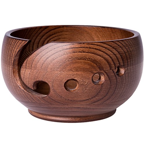 Yarn Bowl for Crochet by Laborwood | Large Size Wooden Knitting Bowl 7'x4' inch | Handmade Heavy Cat Yarn Bowl Wood | Must Have Wooden Knitting Bowls (Chestnut)